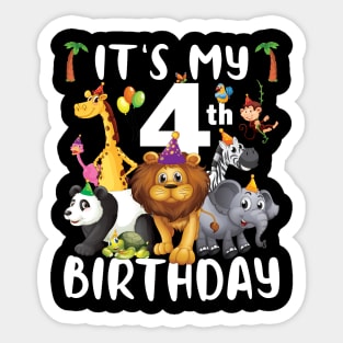 Its My 4th Birthday Safari Jungle Zoo Lovers Birthday Party Sticker